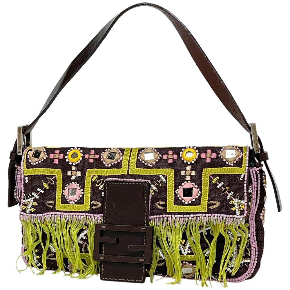 Fendi Zucca Mamma Bucket Embroidered One Shoulder Hobo Bag Brown Pink